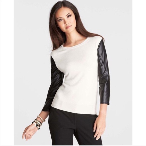 Ann Taylor Faux Leather Sleeve Sweater 